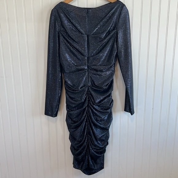 Talbot Runhof Dress size 10 metallic mirrorball draped dress navy $1495 MSRP - Picture 6 of 12